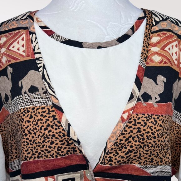 Vintage Bobbie Brooks Animal Print Button Up Shirt XL - Picture 2 of 9